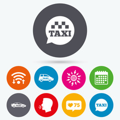 Public transport icons. Taxi speech bubble signs