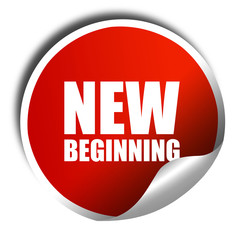 new beginning, 3D rendering, a red shiny sticker