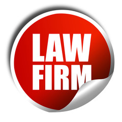 law firm, 3D rendering, a red shiny sticker