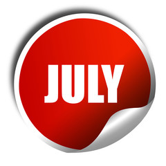 july, 3D rendering, a red shiny sticker