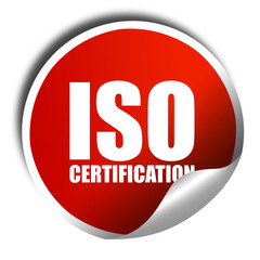 iso certification, 3D rendering, a red shiny sticker