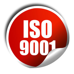 iso 9001, 3D rendering, a red shiny sticker