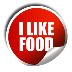 i like food, 3D rendering, a red shiny sticker