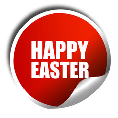 happy easter, 3D rendering, a red shiny sticker