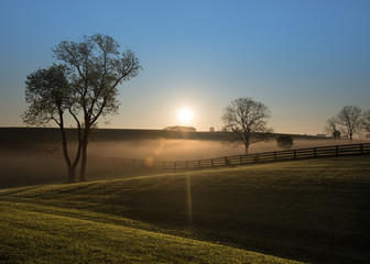 Sun Rises Over Foggy Hills of Kentucky