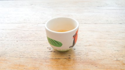 a cup of tea with wood background