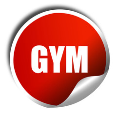 gym, 3D rendering, a red shiny sticker
