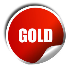 gold, 3D rendering, a red shiny sticker