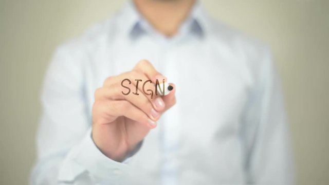 Sign Up, Man Writing on Transparent Screen