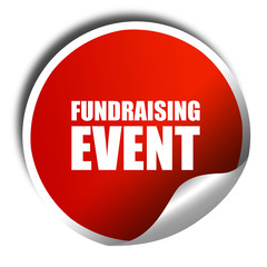 fundraising event, 3D rendering, a red shiny sticker