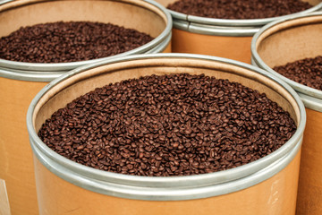 roasted coffee in buckets