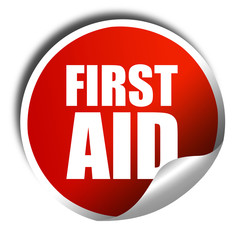 first aid, 3D rendering, a red shiny sticker