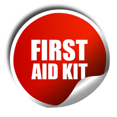 first aid kit, 3D rendering, a red shiny sticker