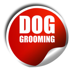 dog grooming, 3D rendering, a red shiny sticker