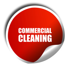 commercial cleaning, 3D rendering, a red shiny sticker