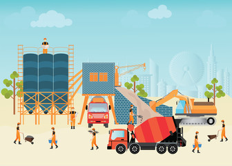 Industrial Cement Processing Plant with man worker.