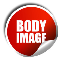 body image, 3D rendering, a red shiny sticker