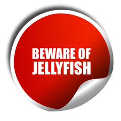 beware of jellyfish, 3D rendering, a red shiny sticker