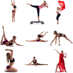Set of girl engaged in aerobics. Isolated on white