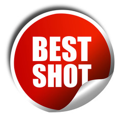 best shot, 3D rendering, a red shiny sticker