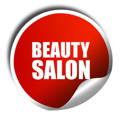 beauty salon, 3D rendering, a red shiny sticker