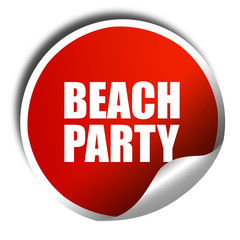 beach party, 3D rendering, a red shiny sticker