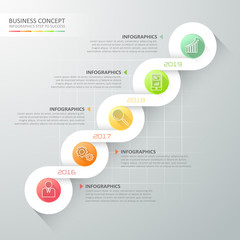 Abstract 3d spiral infographic template 5 steps, 