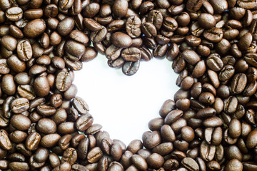 coffee beans on the white ground