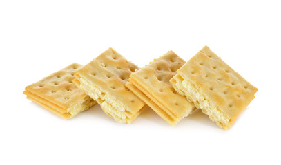 sandwich cracker butter flavored cream on white background