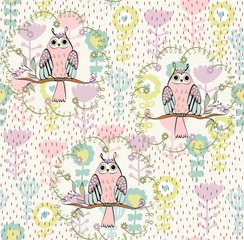 illustration with owl sitting on the branches