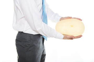 man squeeze balloon