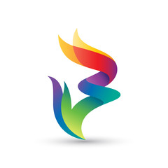 Abstract Fire Colorful Number Three or Letter B Logo