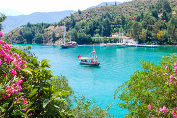 Fototapeta premium Yacht on the sea, beautiful bay in Turkey