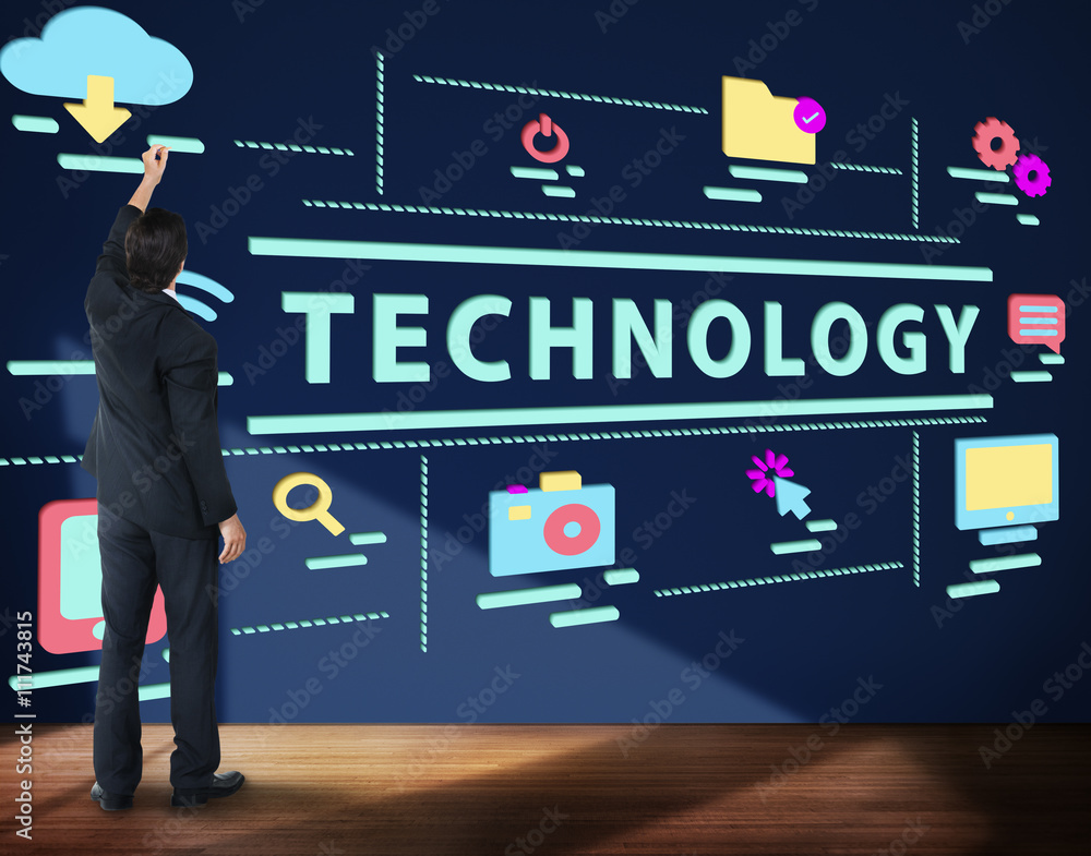 Poster technology modern device connection network concept
