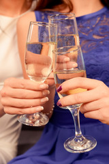 Close up of people toasting at celebration clinking their glasse