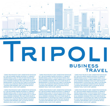 Outline Tripoli Skyline with Blue Buildings and Copy Space.