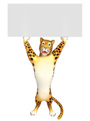 Obraz premium fun Leopard cartoon character with board
