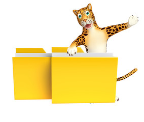 Obraz premium Leopard cartoon character with folder
