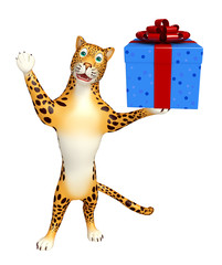Leopard cartoon character with giftbox