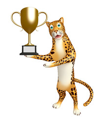 fun Leopard cartoon character  with winning cup