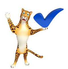 fun Leopard cartoon character with right sign