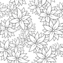 Fototapeta na wymiar Vector image of seamless pattern of white chrysanthemums on a white background. White flowers with a black stroke. Made in monochrome style. Vector seamless pattern.