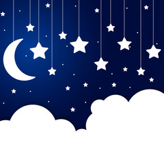 Elements of paper clouds and stars on a string.