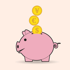 Piggy bank with coins, vector illustration
