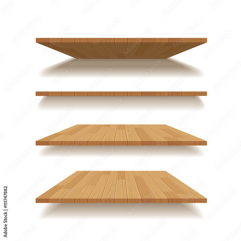 Poster vector empty wooden shelf isolated background