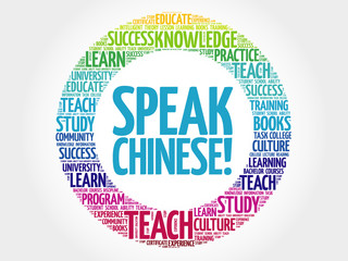 SPEAK CHINESE! word cloud, education business concept