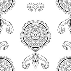 Coloring Page for adults. Abstract ornamental vintage seamless pattern.
