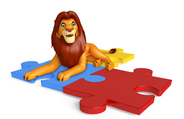 fun Lion cartoon character with puzzle