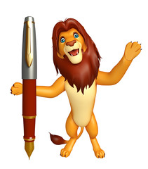 fun Lion cartoon character with pen