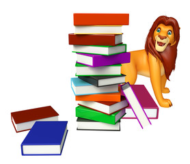 cute Lion cartoon character with book